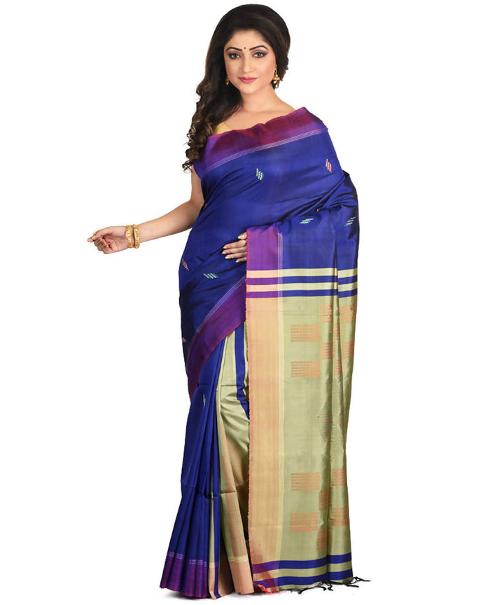 Resham shilpi indigo bengal silk saree with handwoven design