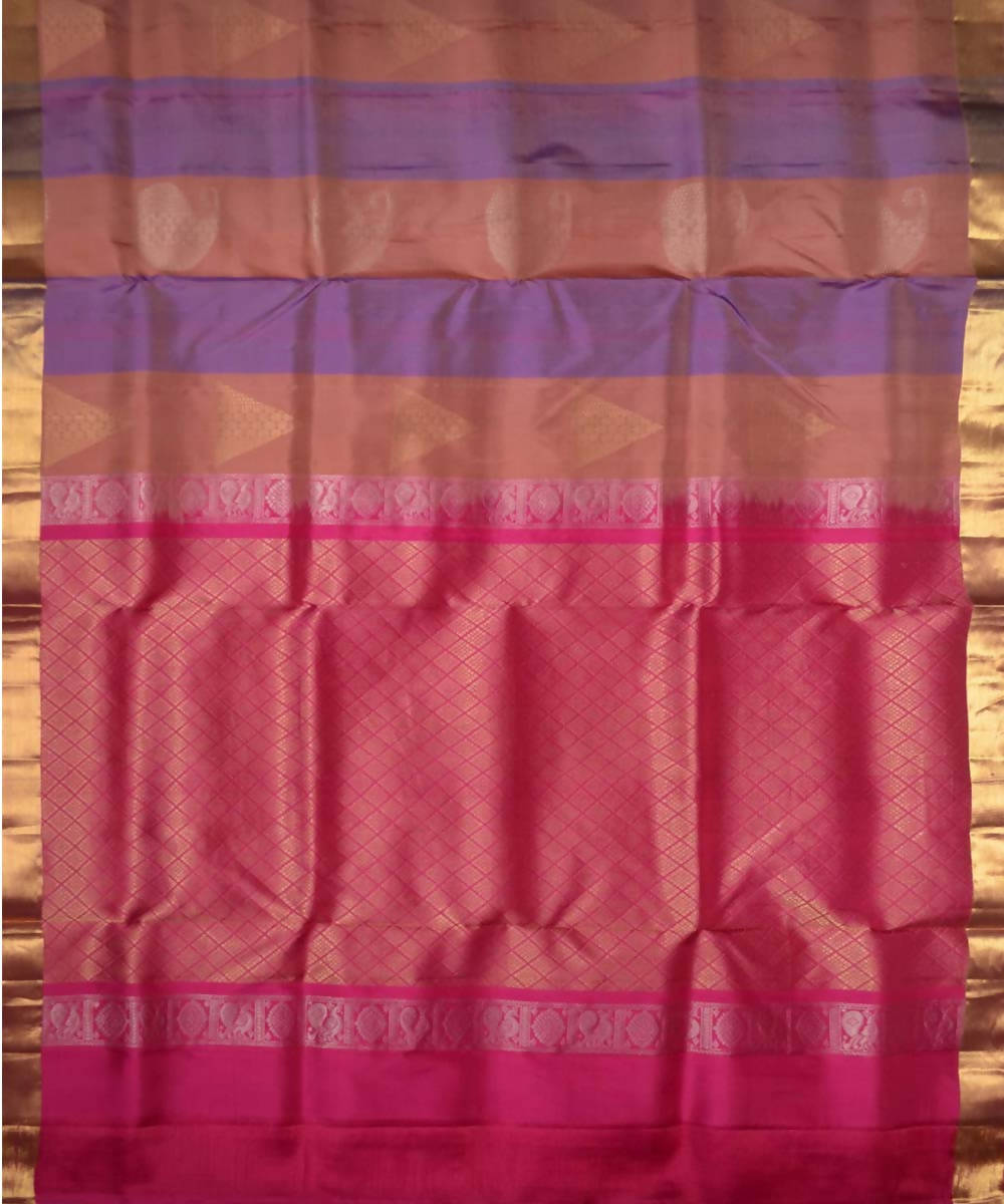 Copper With Pink Handloom Soft Silk Saree
