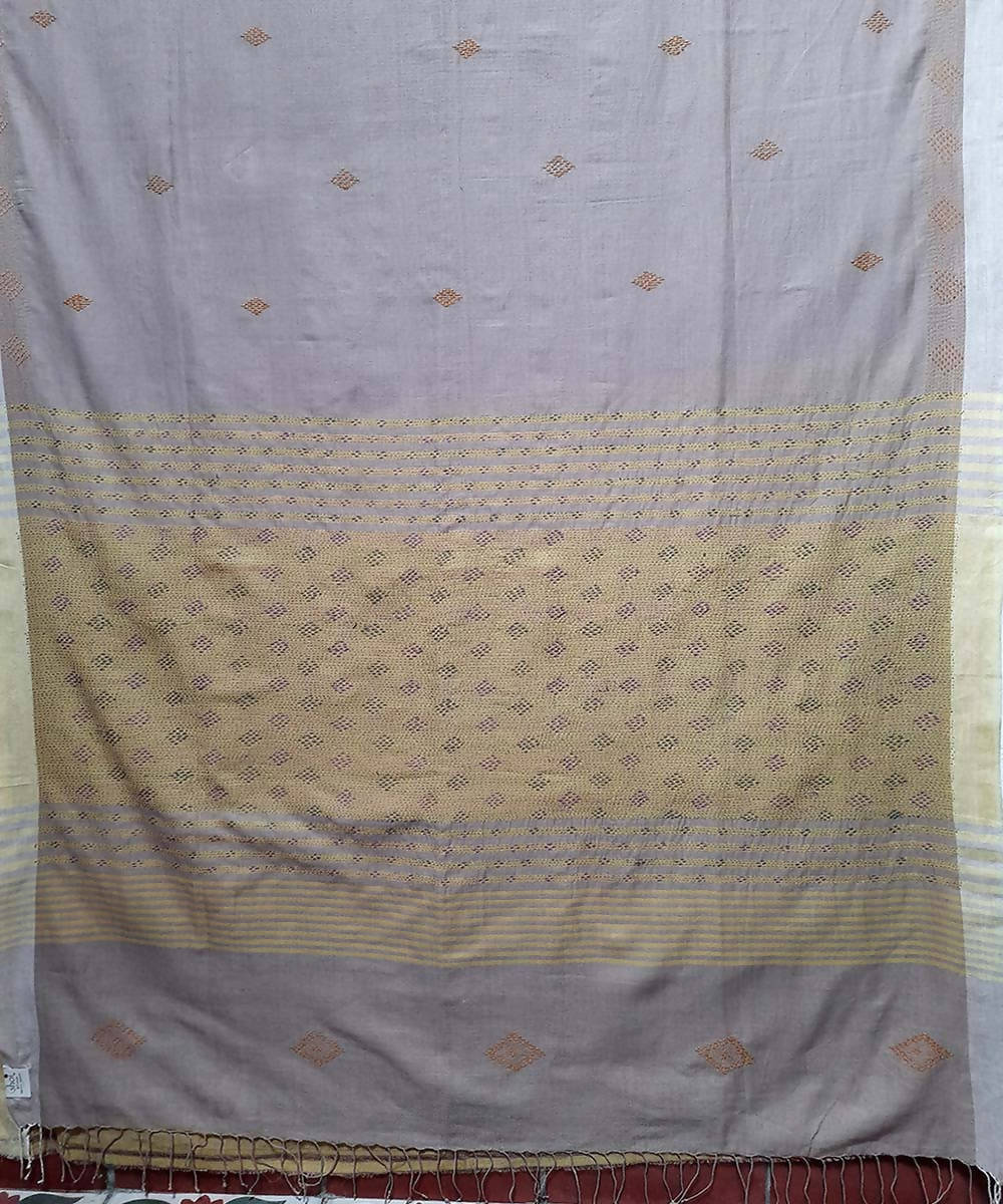 Taupe hand embroidery bengal handloom cotton saree