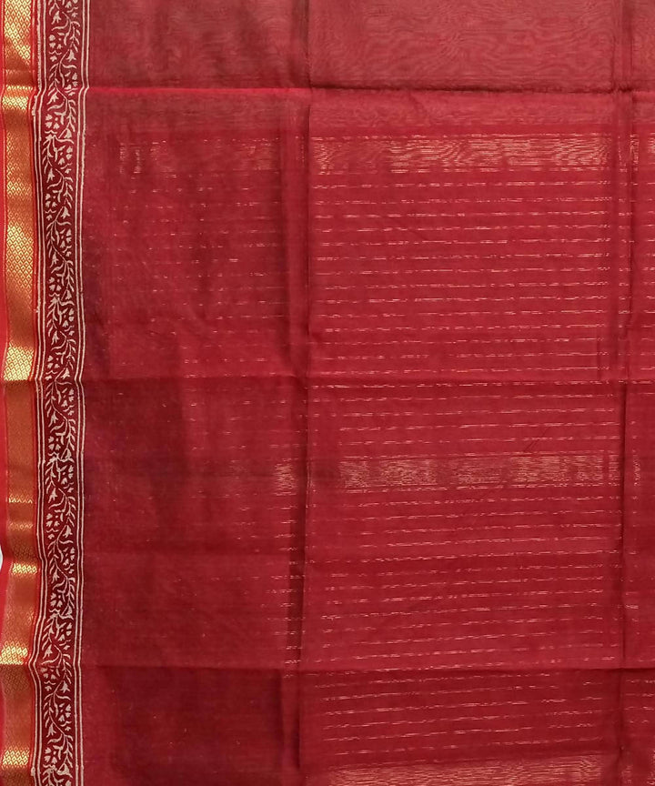 Dark beige red handwoven cotton silk maheshwari saree