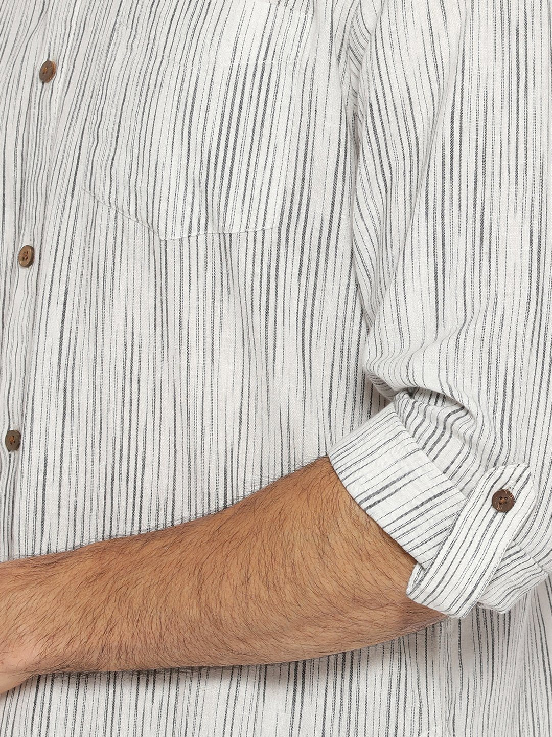 Black & white striped collared kurta