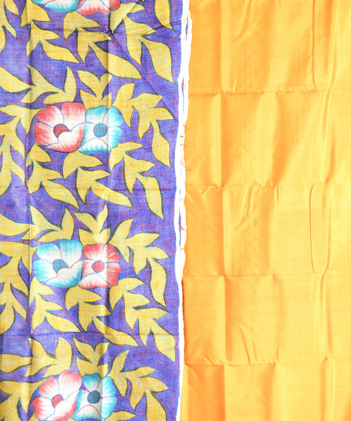 2pc Mustard multicolour hand embroidery silk dress material