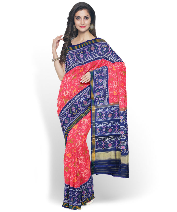 Pink blue handloom patola silk saree