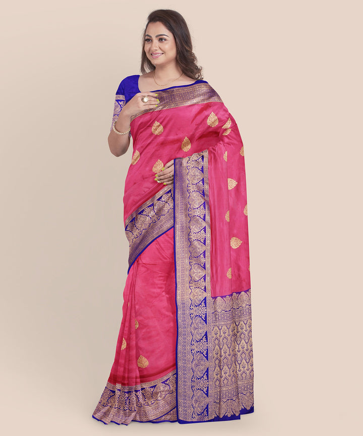 Pink and royal blue silk handloom banarasi saree