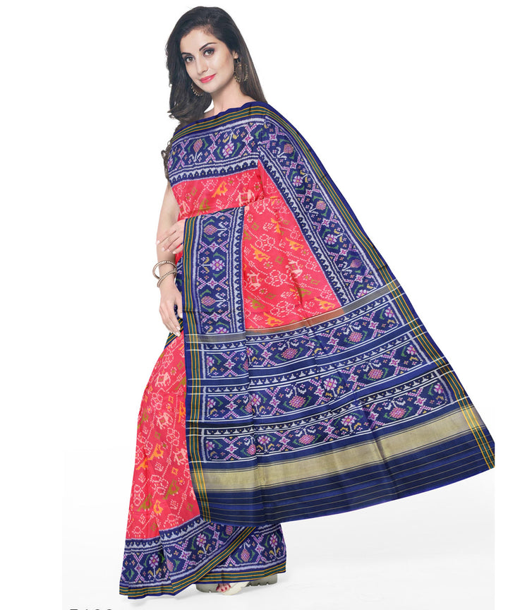 Pink blue handloom patola silk saree