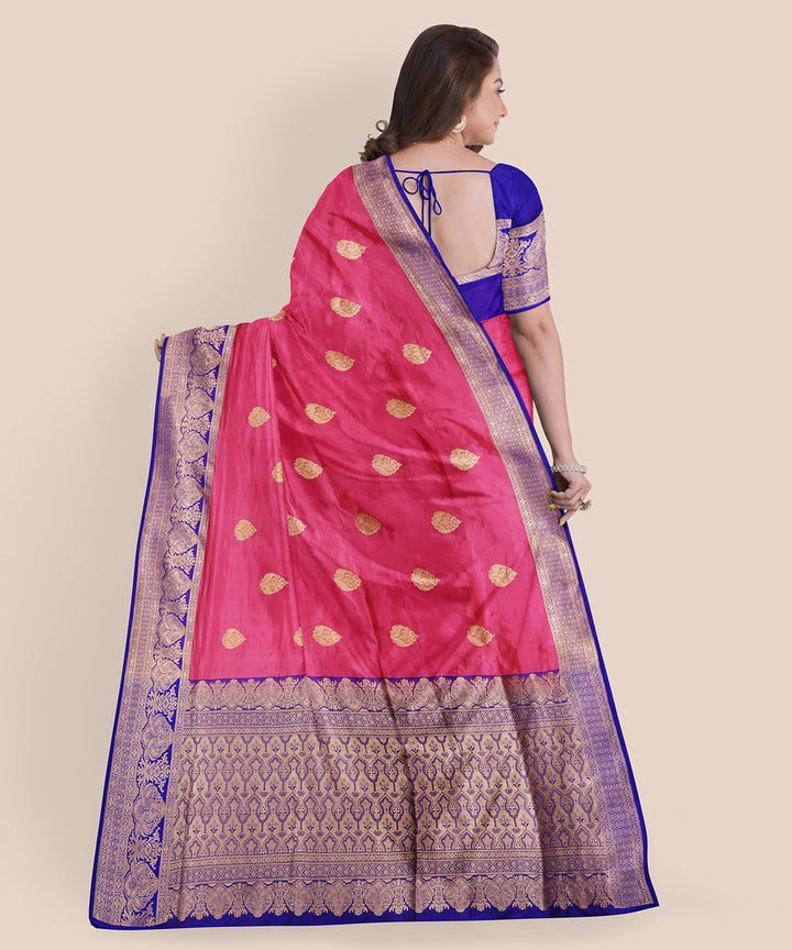Pink and royal blue silk handloom banarasi saree