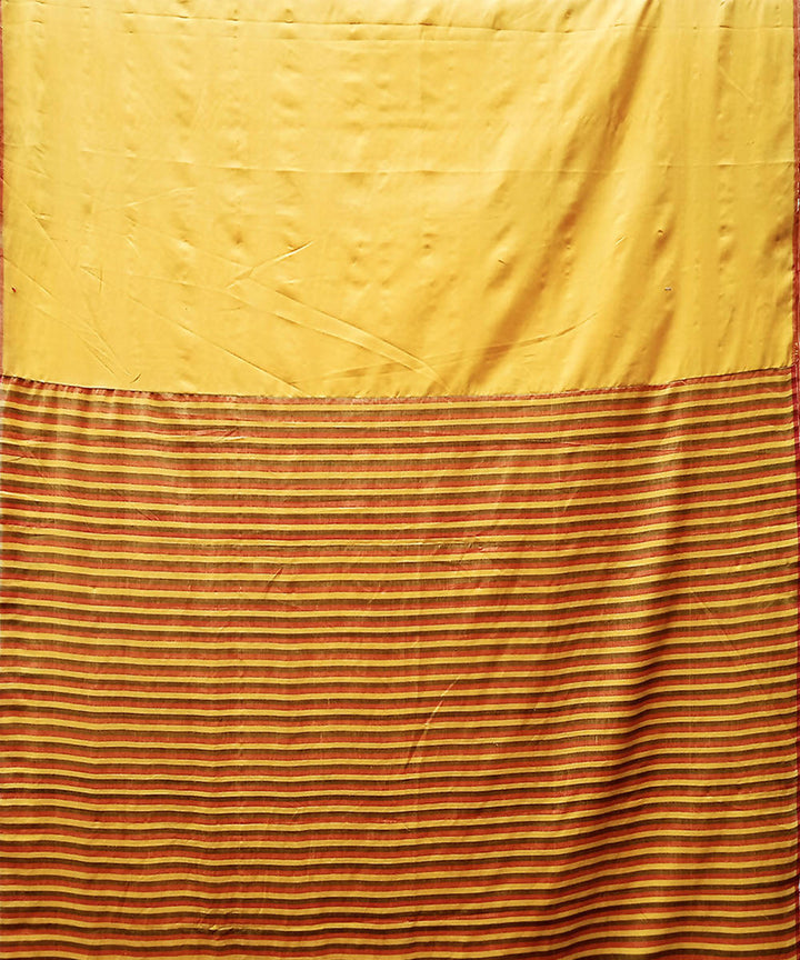 Yellow red handwoven extra weft cotton saree