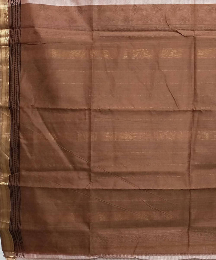 Classic rose brown handwoven cotton silk maheshwari saree