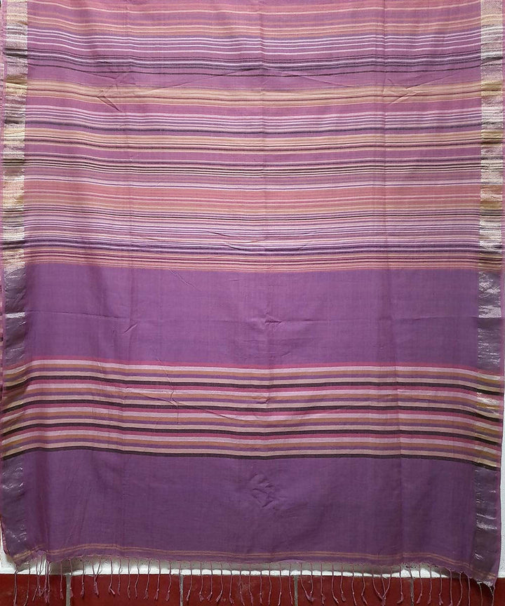 Purple pink variegated striped muslin saree