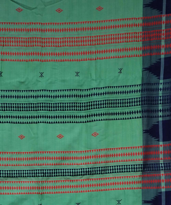 Cyan green navy blue handwoven coarse cotton kotpad saree