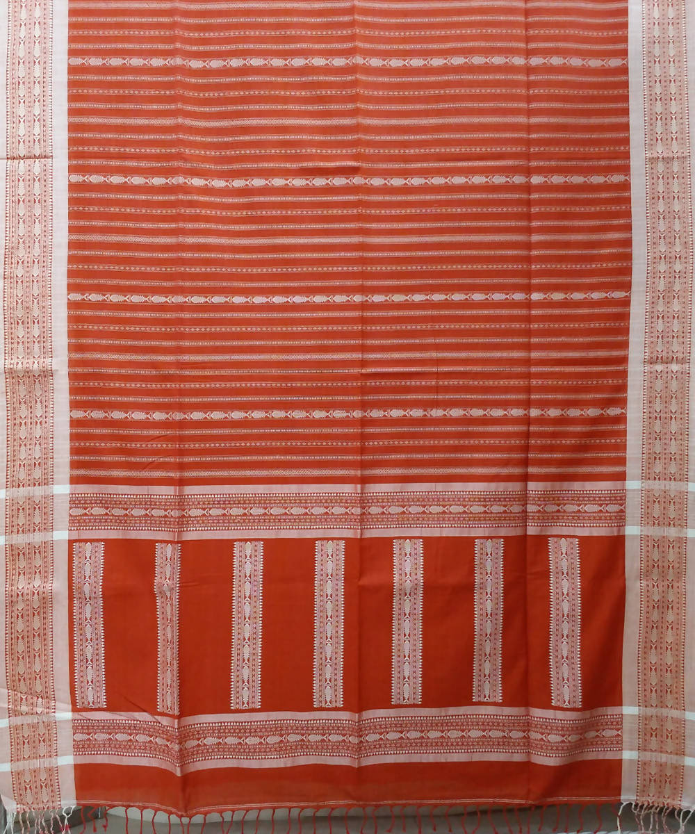 Rust orange Handspun Handloom Cotton Saree