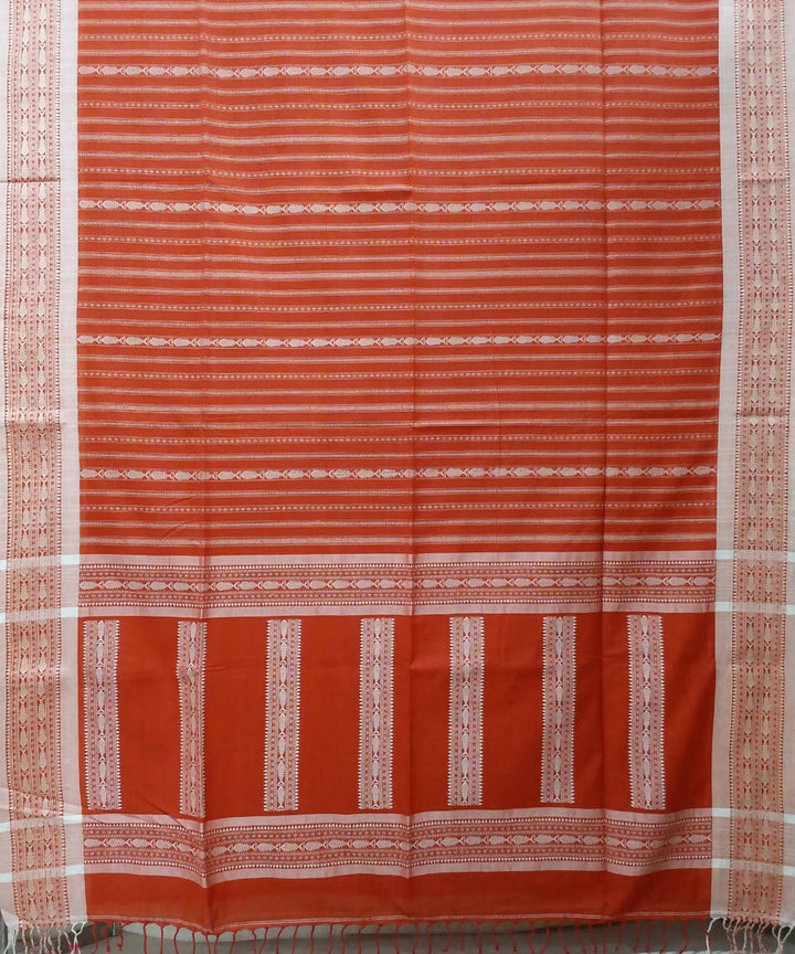 Rust orange Handspun Handloom Cotton Saree