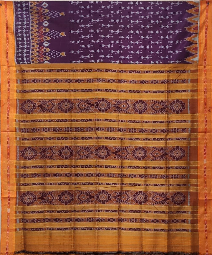 Purple mustard handwoven tribal bandha body silk khandua saree