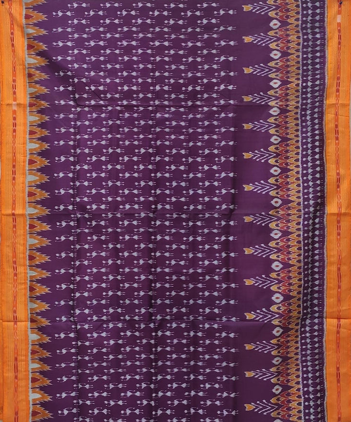 Purple mustard handwoven tribal bandha body silk khandua saree