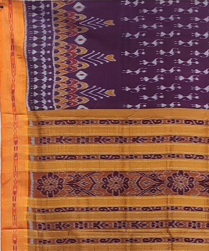 Purple mustard handwoven tribal bandha body silk khandua saree