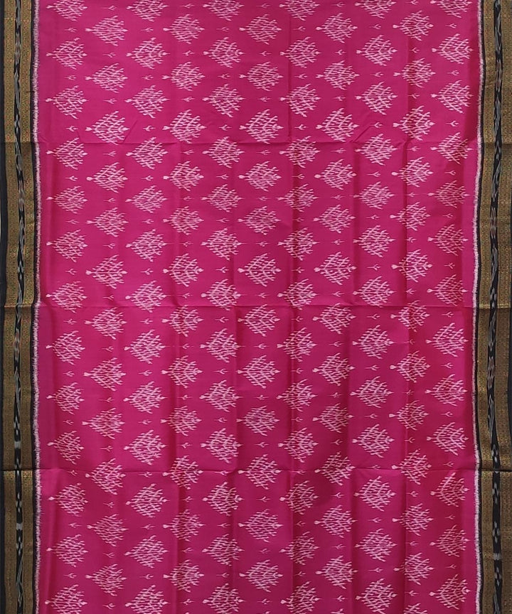 Pink black handwoven bandha body silk khandua saree