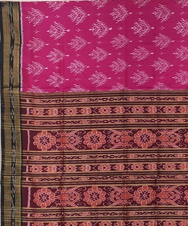 Pink black handwoven bandha body silk khandua saree