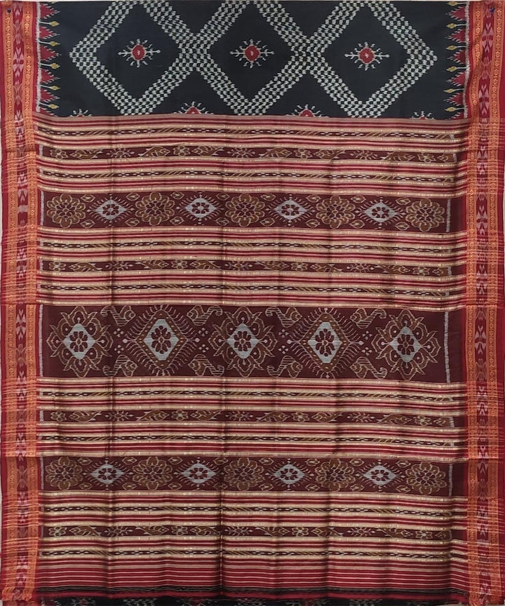 Black red handwoven tarabali bandha body silk khandua saree
