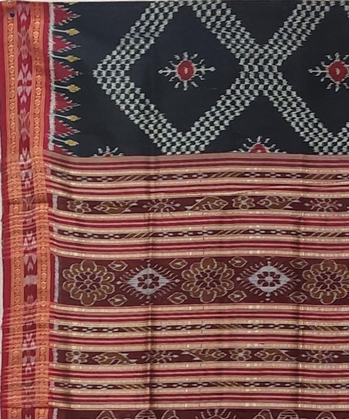 Black red handwoven tarabali bandha body silk khandua saree
