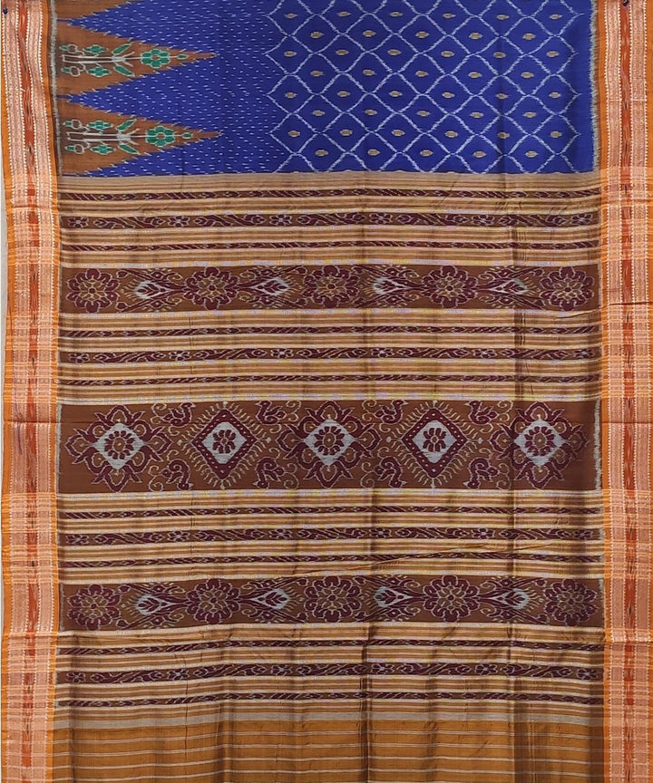 Indigo brown handwoven temple border bandha body silk khandua saree