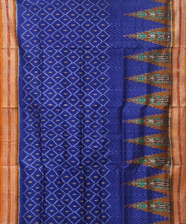 Indigo brown handwoven temple border bandha body silk khandua saree