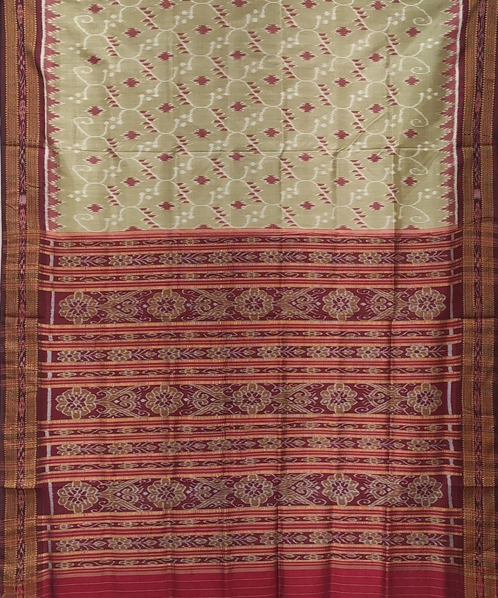 Cream maroon handwoven bandha body silk khandua saree