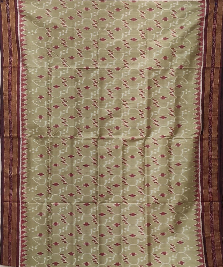 Cream maroon handwoven bandha body silk khandua saree