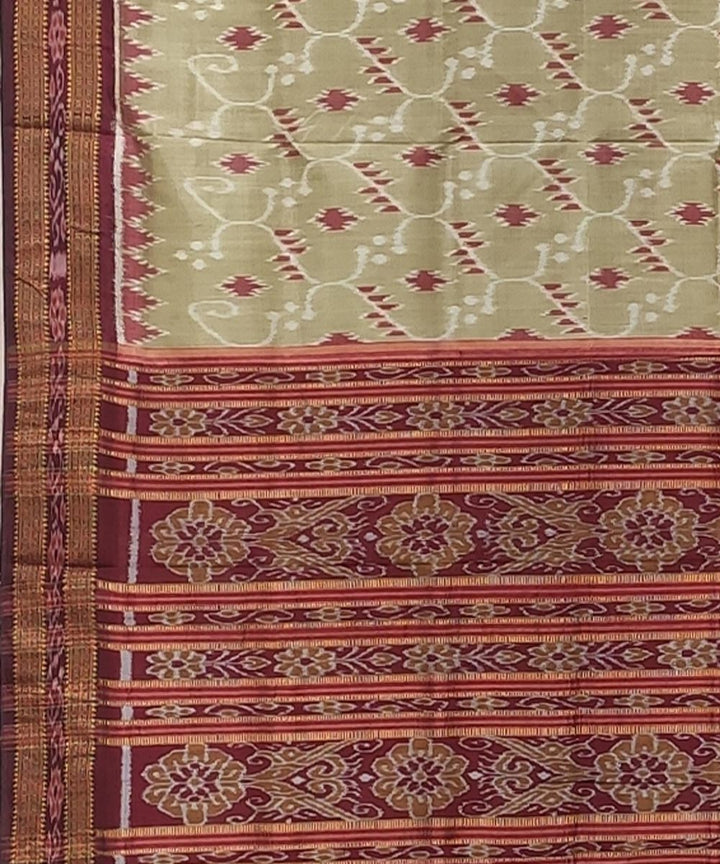 Cream maroon handwoven bandha body silk khandua saree