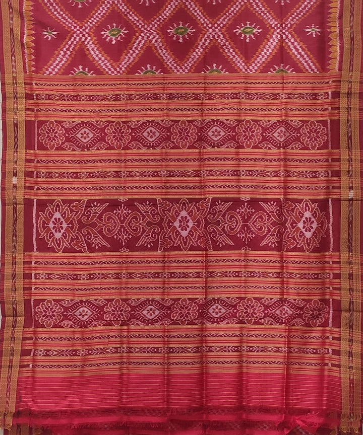 Red orange handwoven tarabali bandha body silk khandua saree