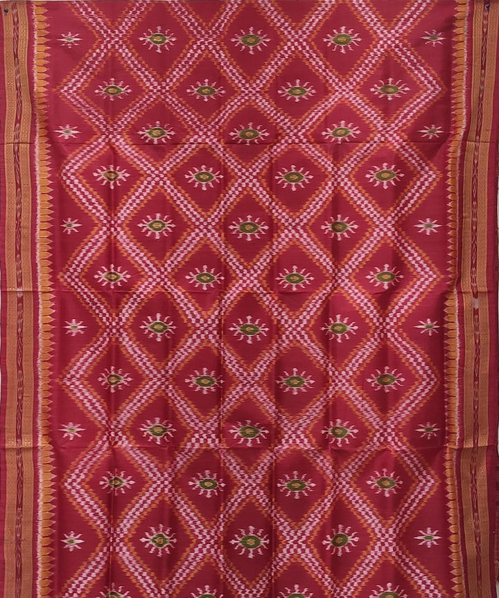 Red orange handwoven tarabali bandha body silk khandua saree