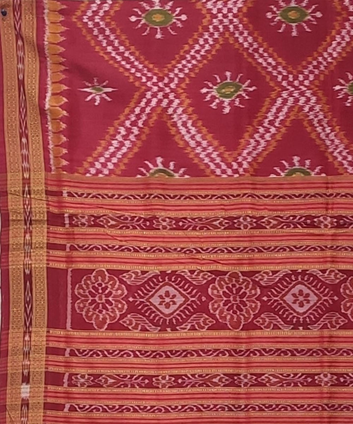 Red orange handwoven tarabali bandha body silk khandua saree