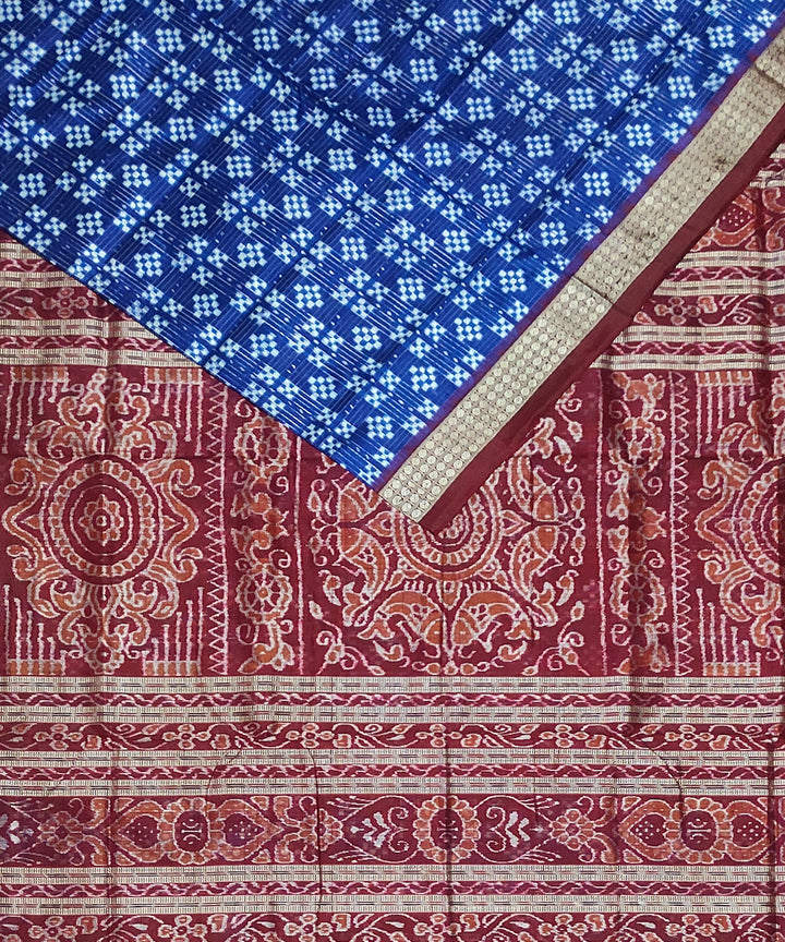 Navy blue maroon handloom silk sambalpuri saree