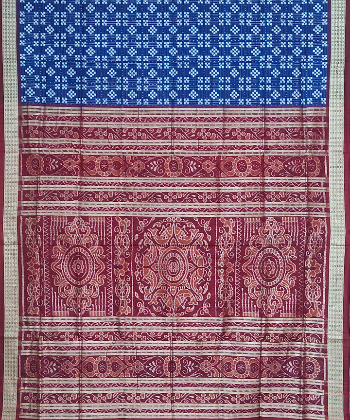 Navy blue maroon handloom silk sambalpuri saree