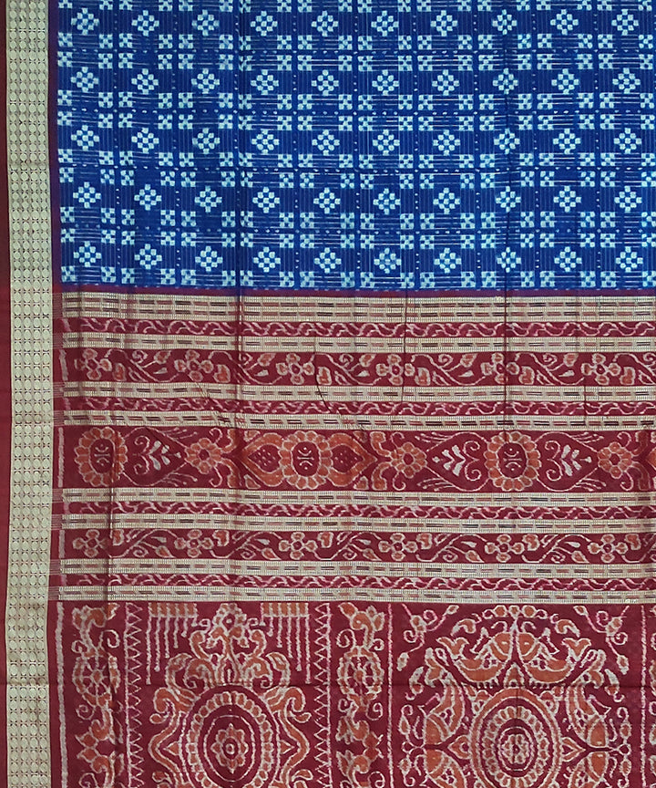Navy blue maroon handloom silk sambalpuri saree