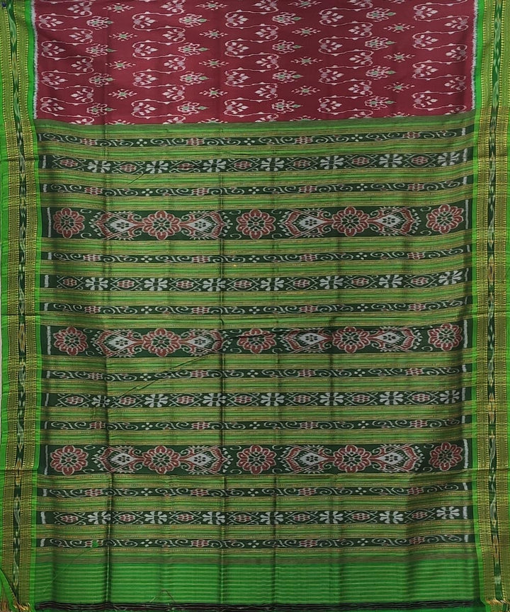 Maroon green handwoven bandha body silk khandua saree