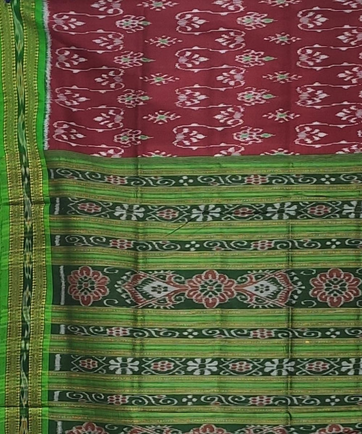 Maroon green handwoven bandha body silk khandua saree