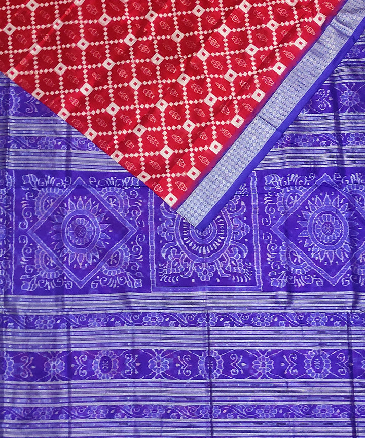 Red blue silk handloom sambalpuri saree