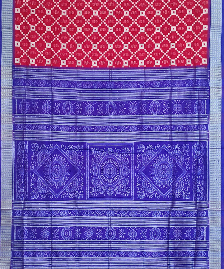 Red blue silk handloom sambalpuri saree