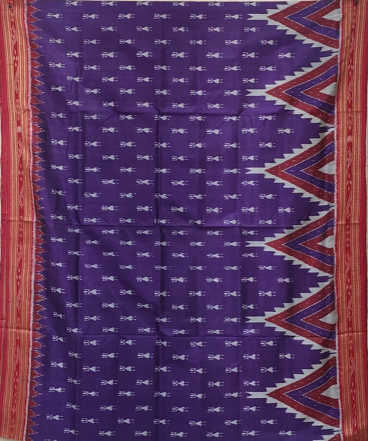 Purple red handwoven temple border bandha body silk khandua saree