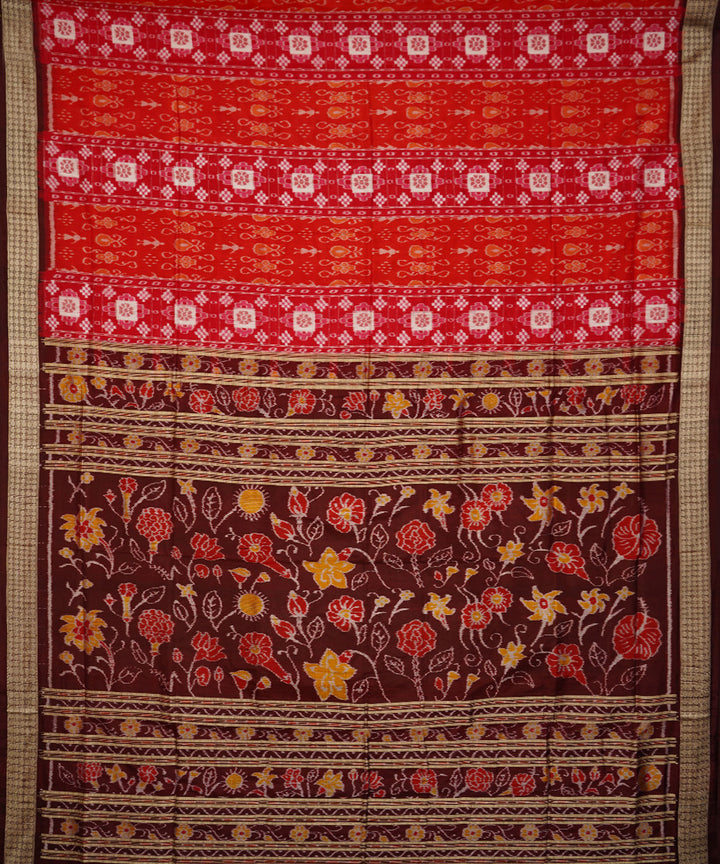 Red green silk handwoven sambalpuri saree