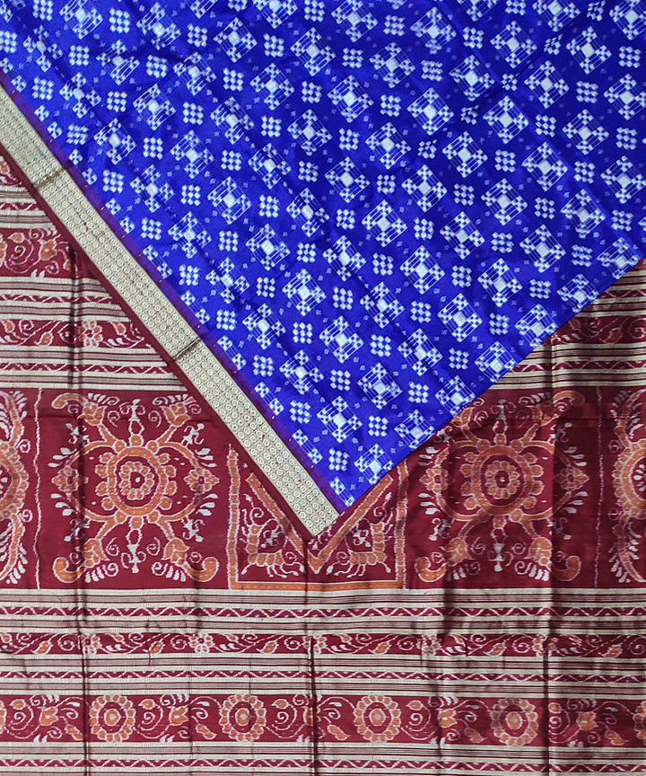 Navy blue maroon silk handwoven sambalpuri saree
