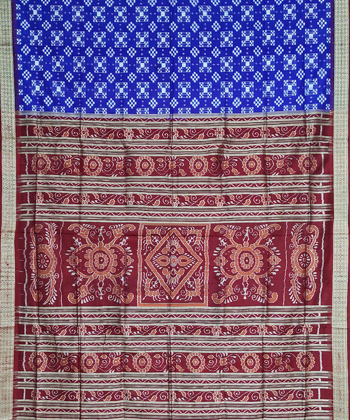 Navy blue maroon silk handwoven sambalpuri saree