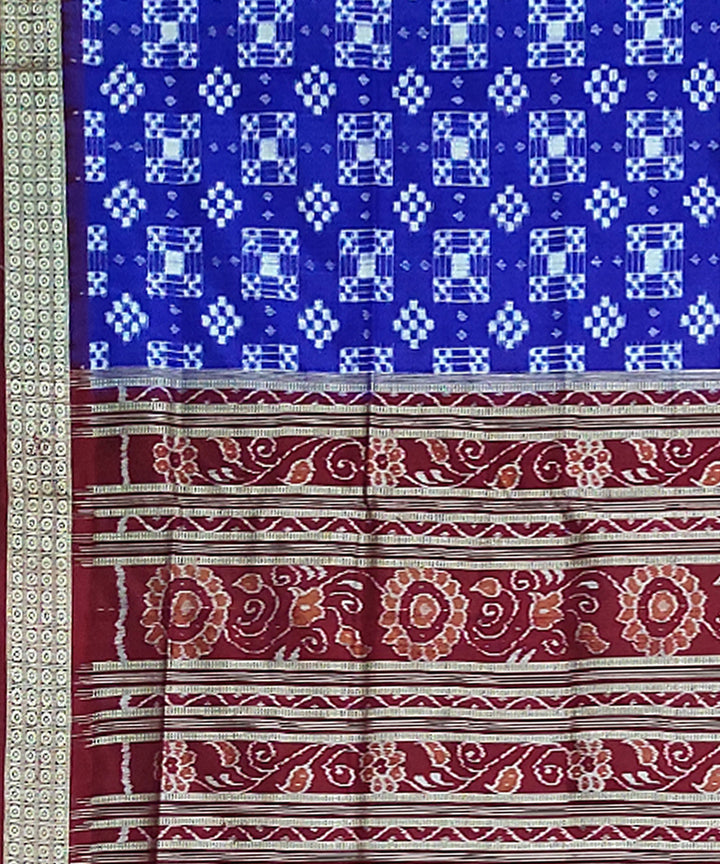 Navy blue maroon silk handwoven sambalpuri saree