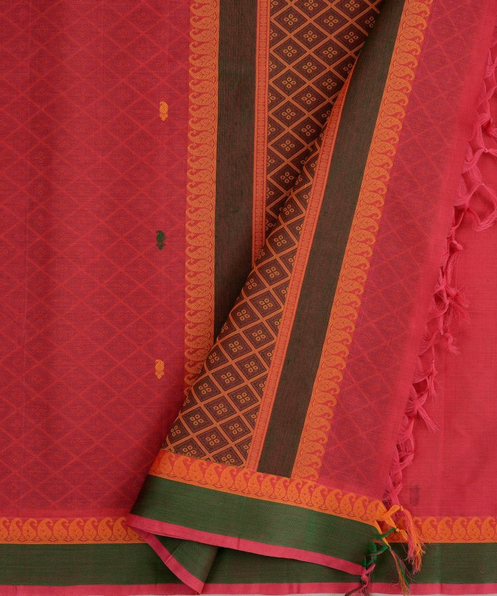 Pink green handwoven kanchi cotton saree