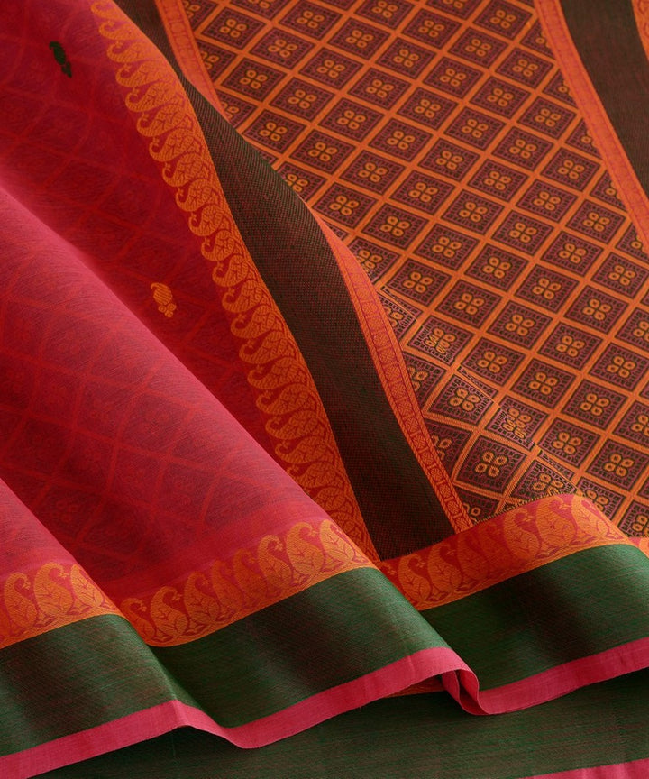 Pink green handwoven kanchi cotton saree
