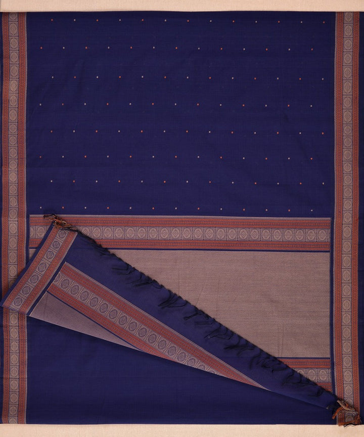 Navy blue beige handwoven kanchi cotton saree