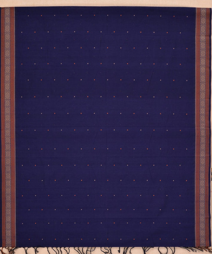 Navy blue beige handwoven kanchi cotton saree