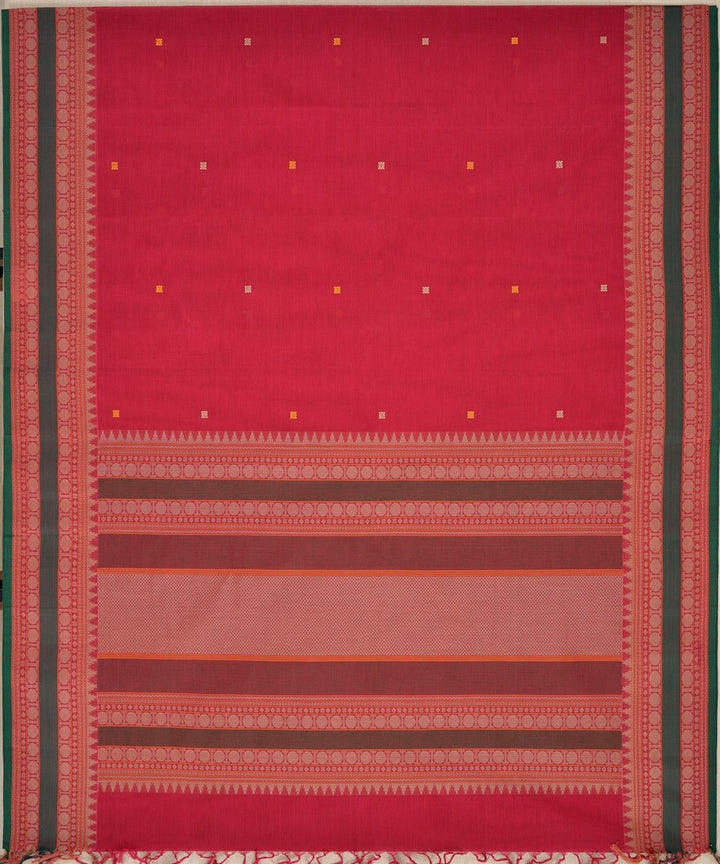 Pink green hand woven kanchi cotton saree