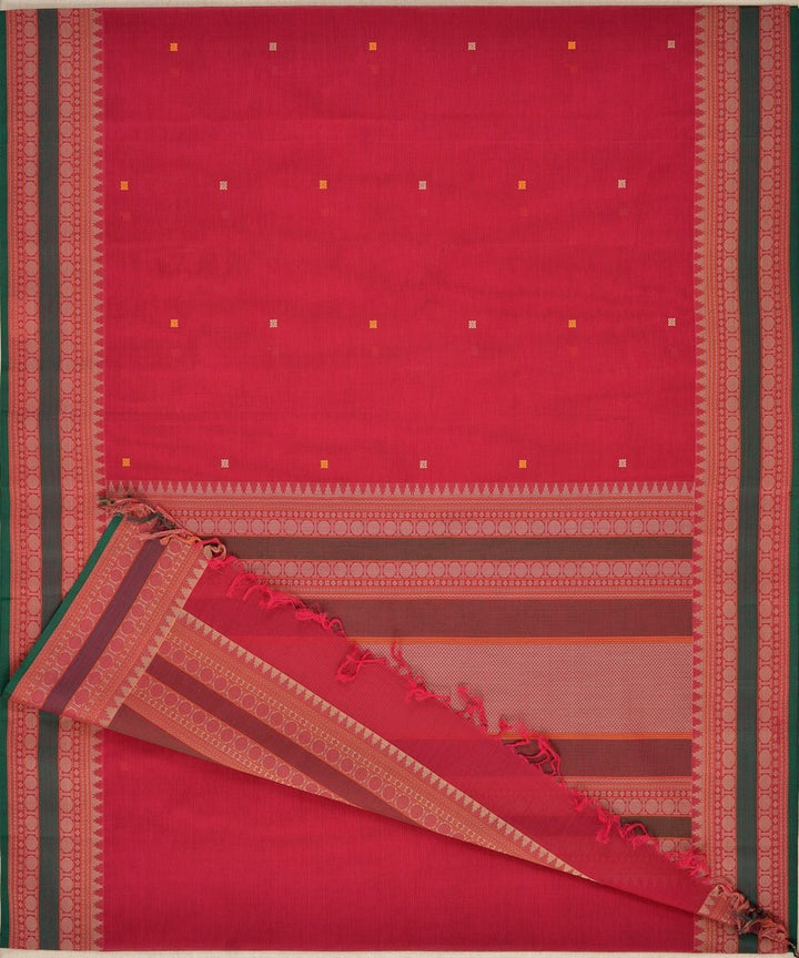Pink green hand woven kanchi cotton saree