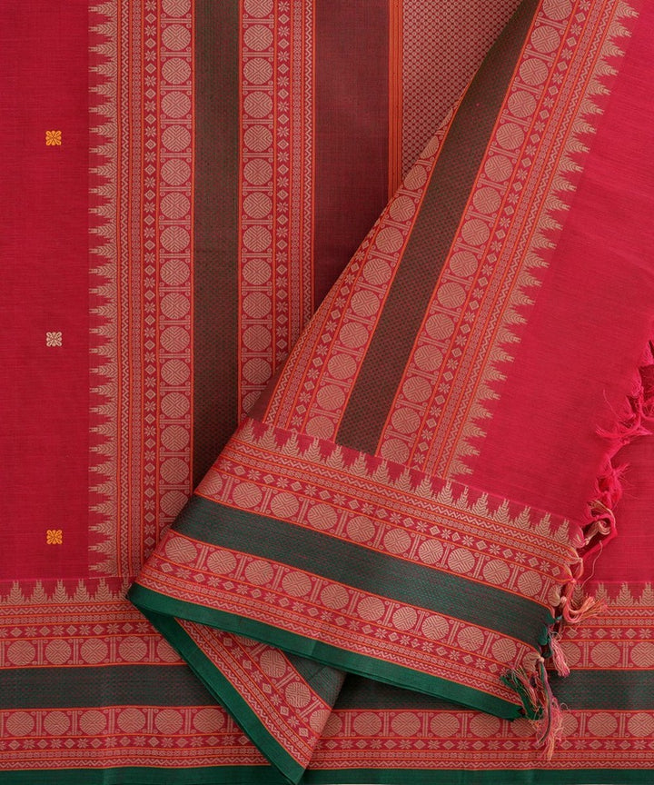 Pink green hand woven kanchi cotton saree